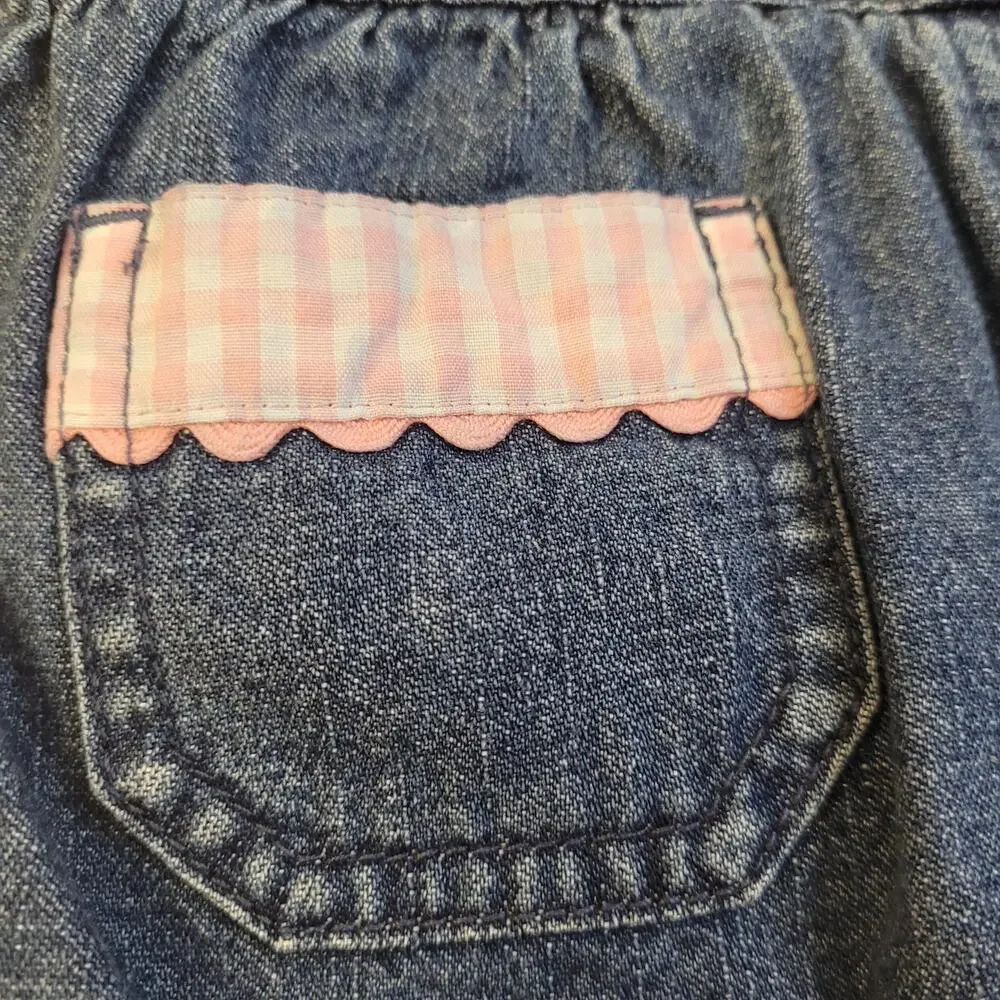 Genuine Kids OshKosh Denim Jumper Dress Set 6M Pink Stripe Tee Baby Daisy